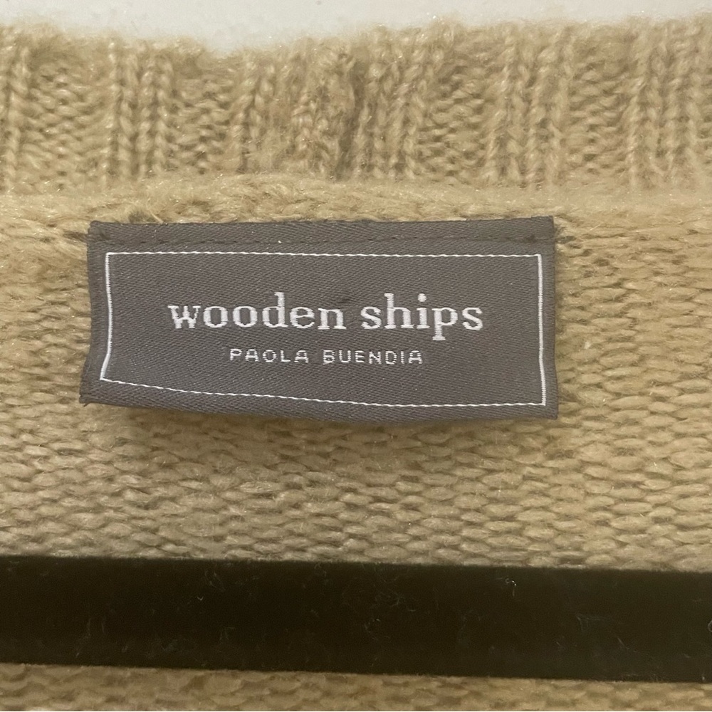 Wooden Ships Mohair Wool Tan Cropped Grandpa Cardigan Sweater - Small / Medium - Picture 8 of 9